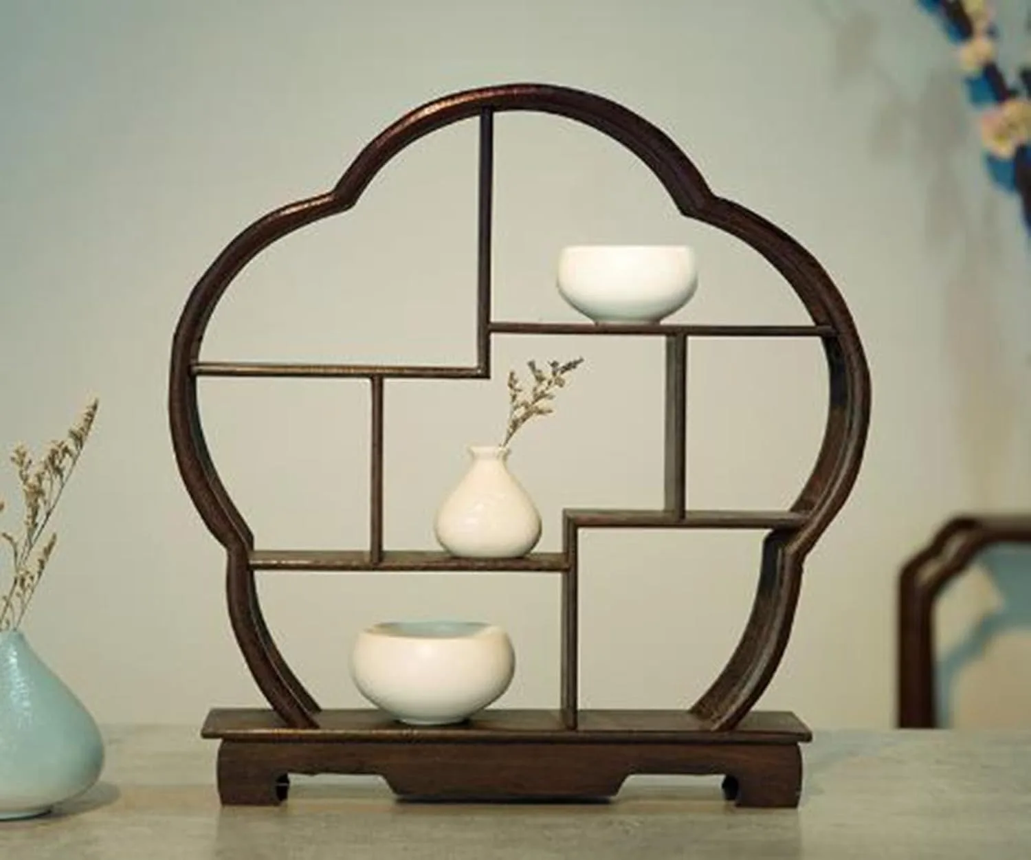 Tea Set Rack Elegant Wooden Display Stand Small Solid Wood Simple Tea Pot Holder for Miniatures Tea House Kitchen living room