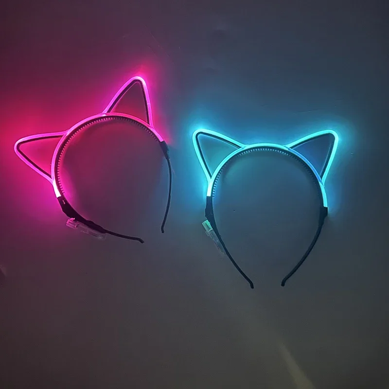 Świecące kocie uszy LED opaska do włosów akcesoria Kawaii materiały Cosplay świecąca kolorowa opaska na głowę na urodziny boże narodzenie — zdjęcie 2