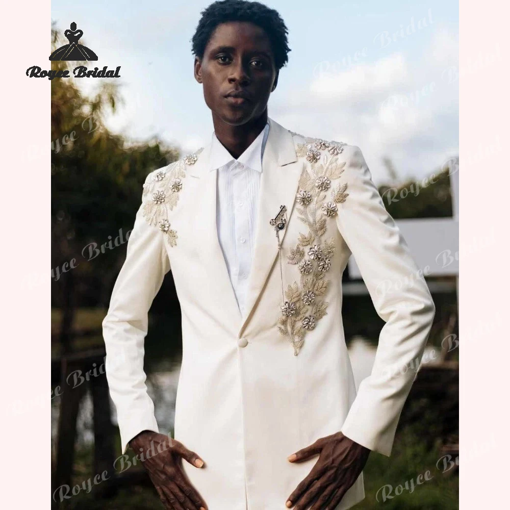 Notch Lapel Two Piece Single Breasted Men's Suit Wedding 2026 Embroidered Beads Casual Evening Party costume homme mariage