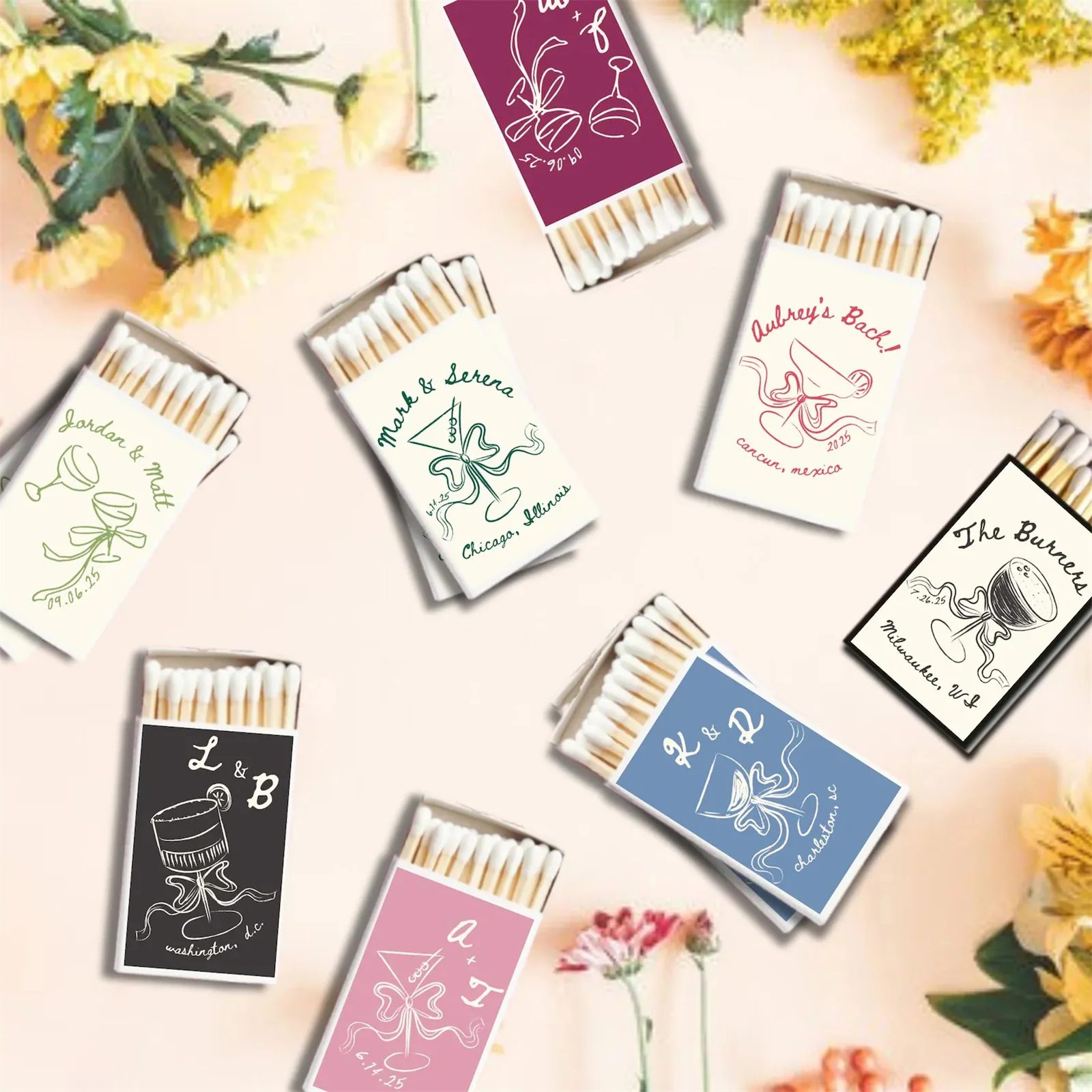 

COCKTAIL BOW Personalized Matchboxes, Custom Wedding Favors, Custom Matches, Custom Wedding Matchboxes, Custom Party Favors, Mat