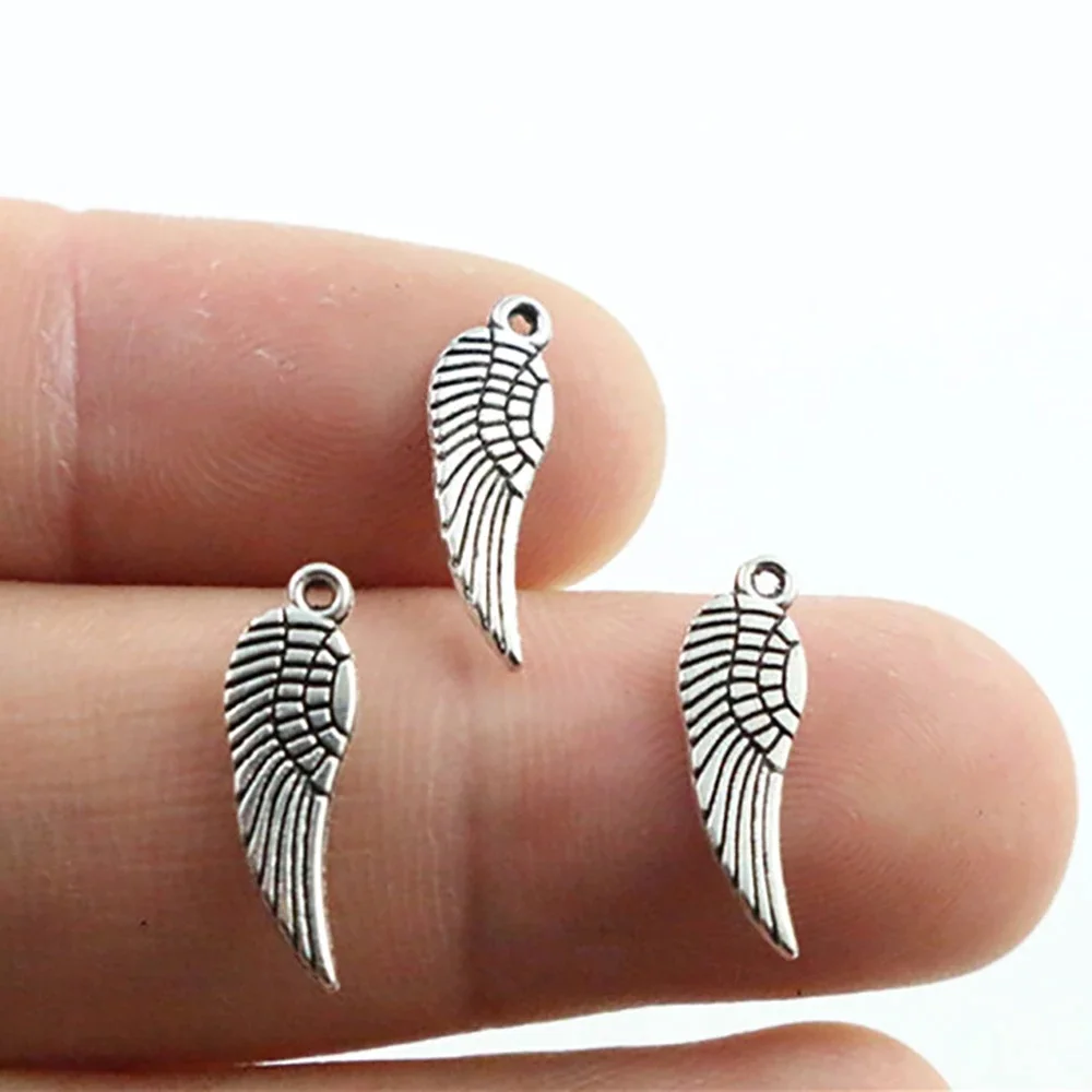 17x5mm 50 sztuk Antique Silver Plated skrzydła i ręcznie robiony wisiorek: DIY dla bransoletki necklace-P2-33 — zdjęcie 2