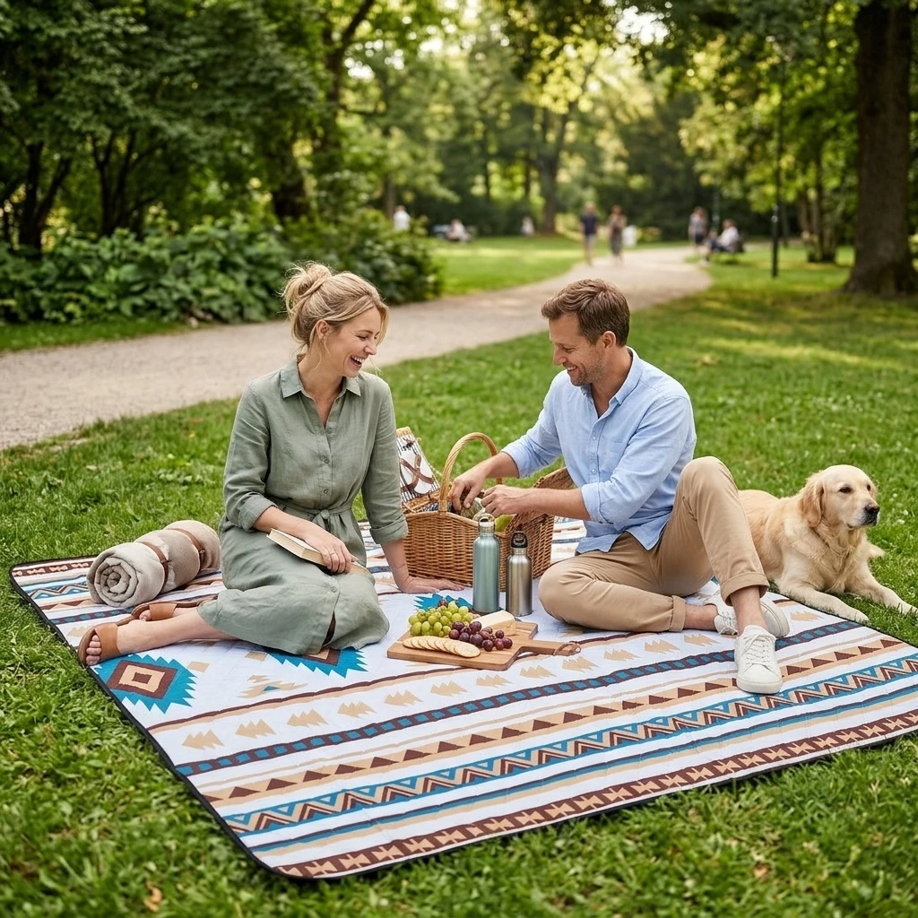 Gesteppte große Outdoor-Picknickdecke 200x200cm, faltbare wasserdichte Strandmatte, tragbare Campingmatte für Reisen, Park, Strandaktivitäten – Detail 6