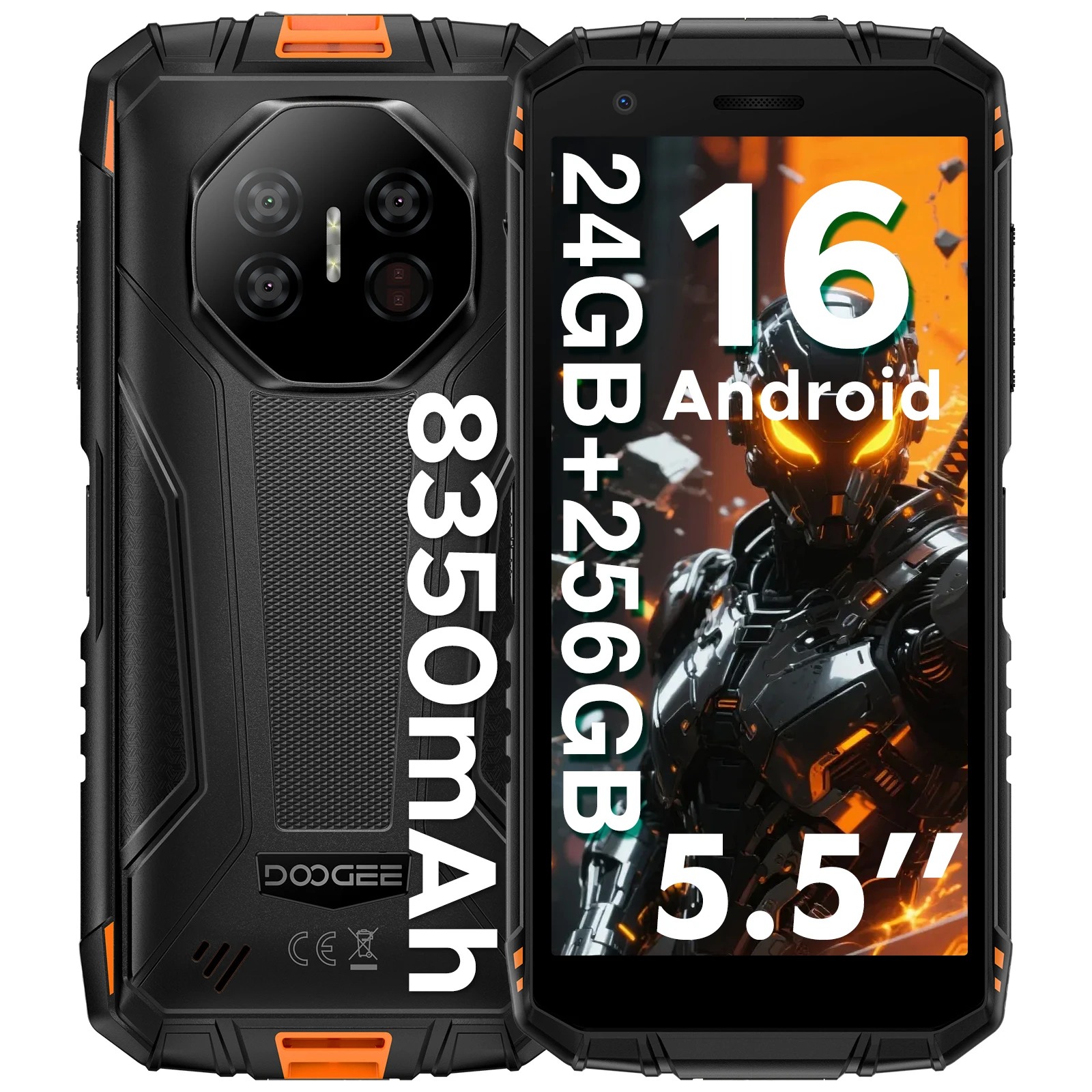 DOOGEE Fire 3 Ultra Rugged Smartphone 8350mAh Battery Android 16 Rugged Phone 5.5" IPS HD+ Display 24GB RAM 256GB ROM 16MP+20MP