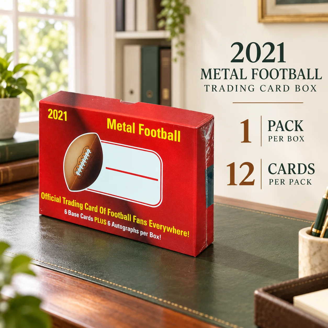 2021 Metal Football Box, 1 Pack Per Box, 12 Cards Per Pack, Sports Trading Cards, Single Pack Football Card Box for Sports Card Unboxing and Football Collecting