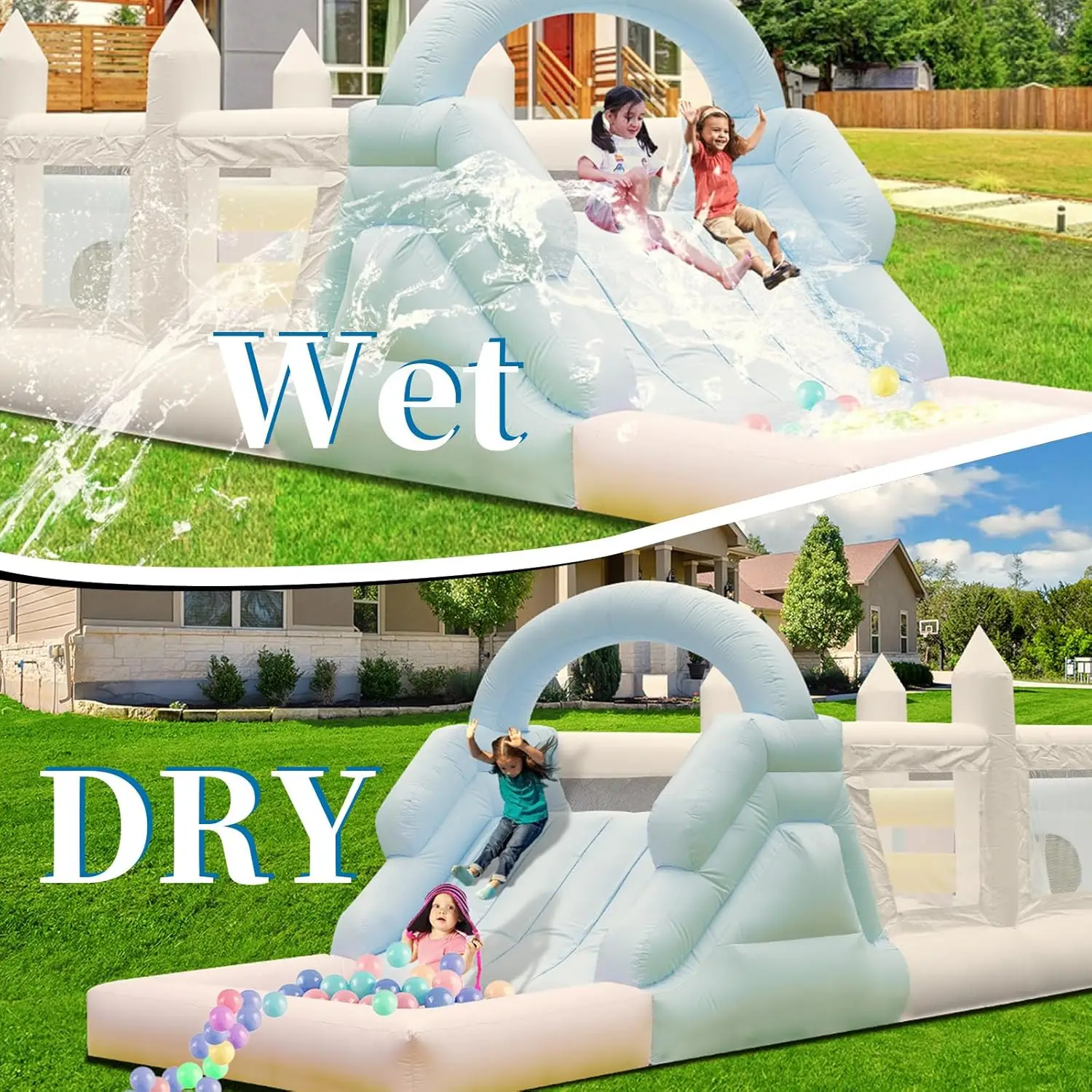 Newly Inflatable Macaroon PVC Water Sildes Ball Pit Pool Bounce House For Kid Jungle Gym Water Play Equipment With Air Blower