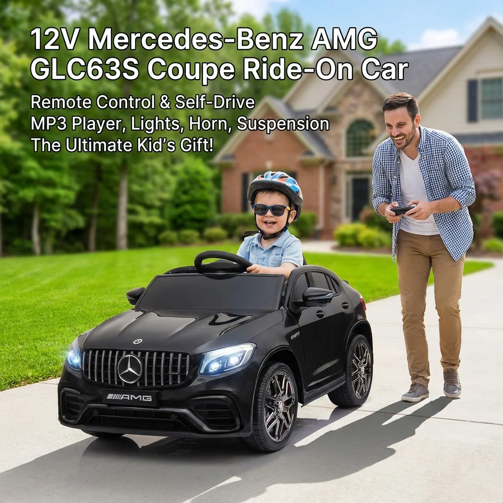 

12V Kids Electric Car Mercedes Benz GLC63S Ride On Toy with Parent Remote Control 2-Speed Mechanical Battery Powered Outdoor