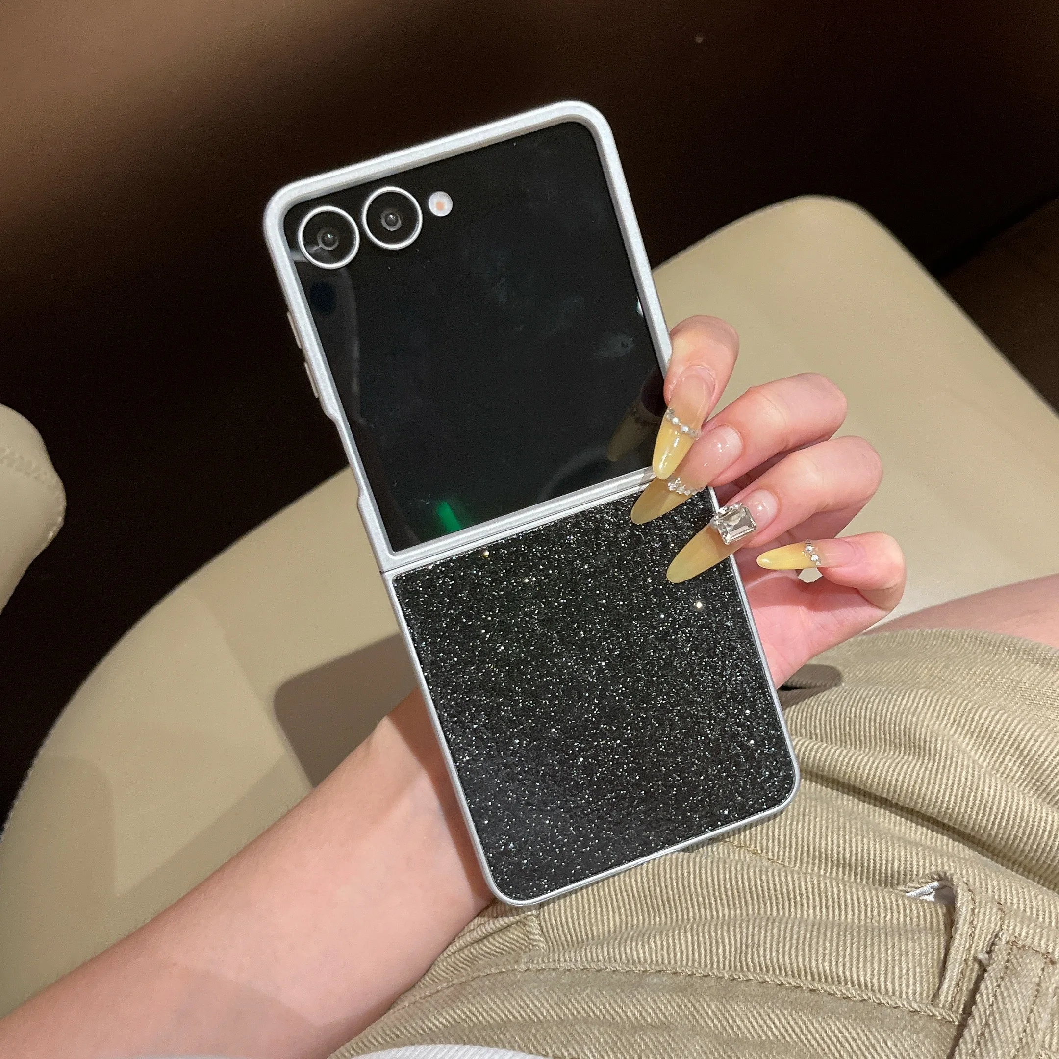 

Чехол для телефона Samsung Galaxy Z Flip 7 FE 6 5 4 3, модный чехол с кристаллами и бриллиантами, блестящая рамка, противоударный защитный чехол