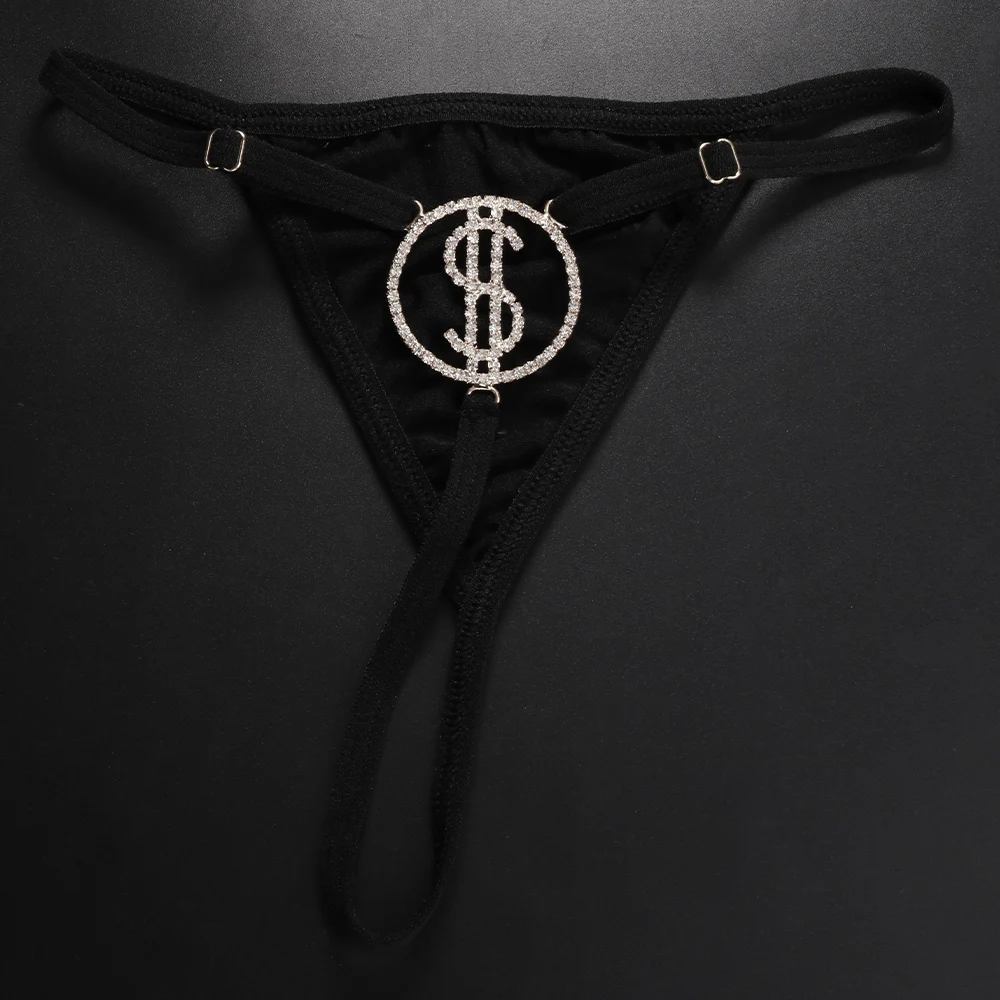 Sinal do dólar calcinha mulheres strass thong rave carnaval moda feminina lingerie tanga conforto presente sexy cintura cinto de barriga