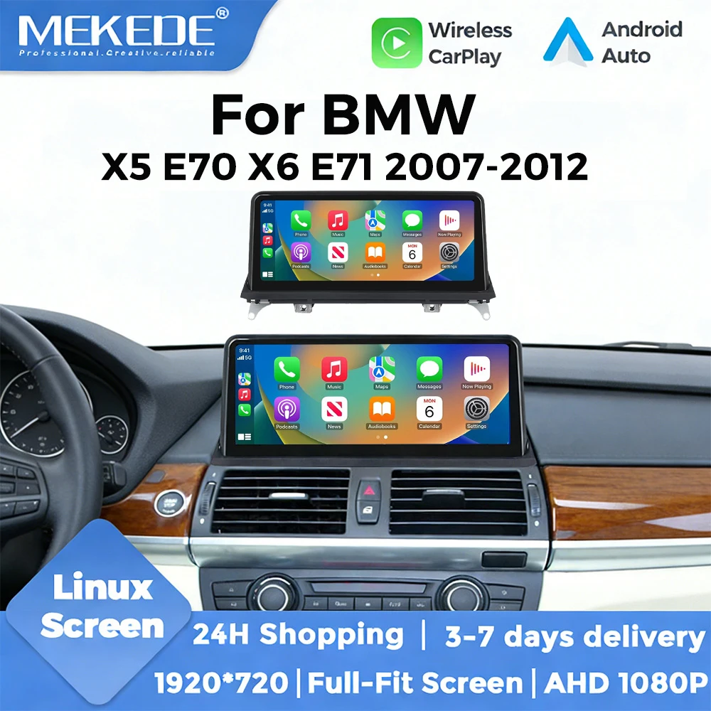 Lecteur multimédia de voiture 10.25 pouces, pour BMW X5 E70 X6 E71 2007-2013, sans fil, CarPlay, Android Auto, Wifi, BT, prend en charge la liaison de mise en miroir du téléphone