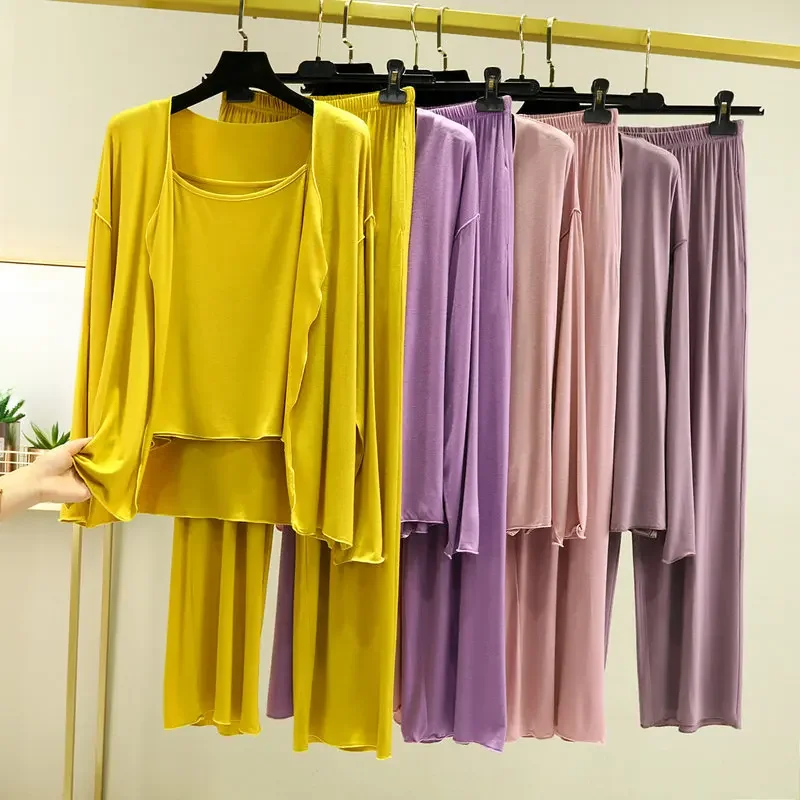 Fdfklak nowości 3 sztuk bielizna nocna piżamy zestaw bielizna piżamy wiosna lato modalne miękkie i wygodne Homewear — zdjęcie 2