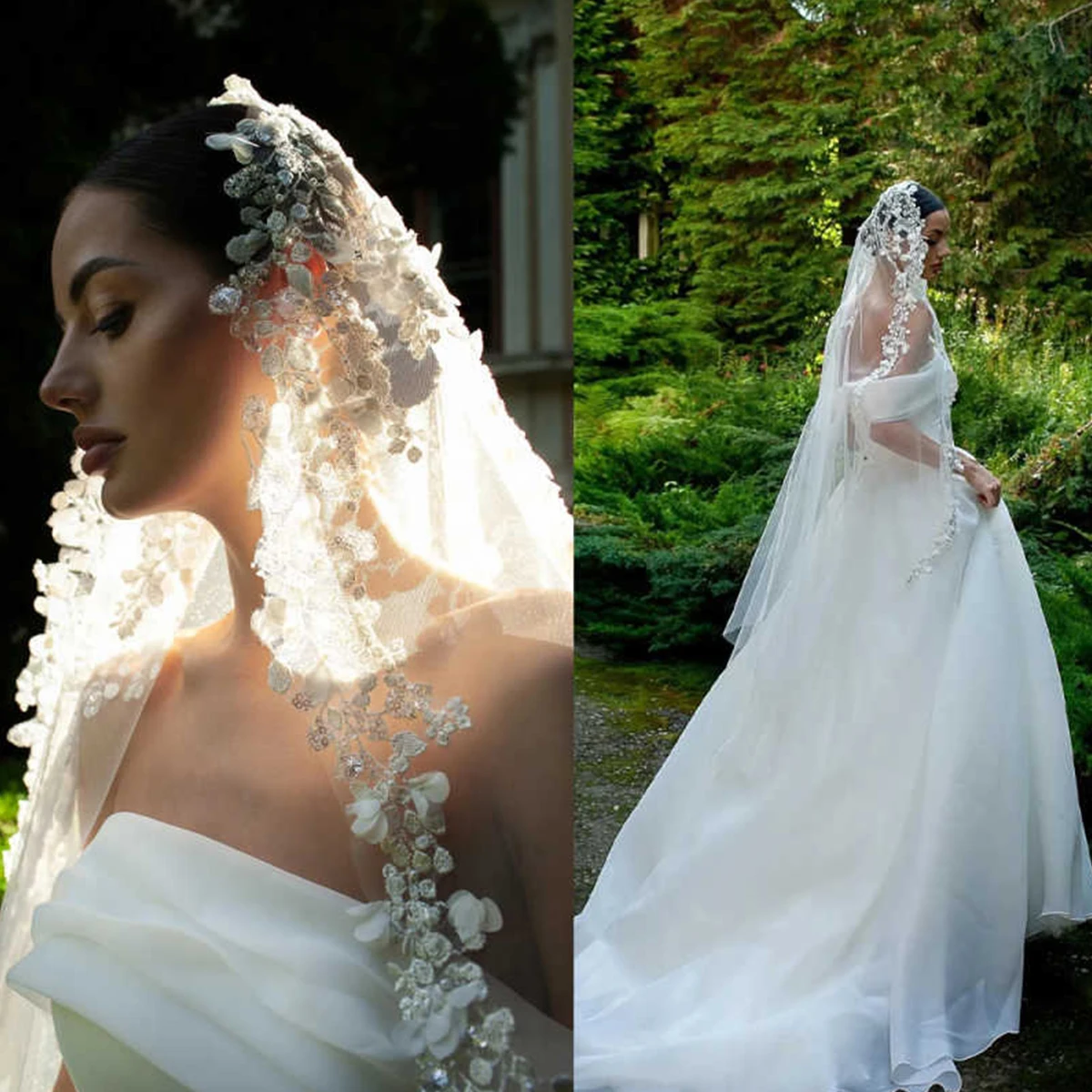 

Свадебная фата, двухслойная фата с атласными краями, закрывающаяся фата для лица, свадебный аксессуар цвета слоновой кости по индивидуальному заказу