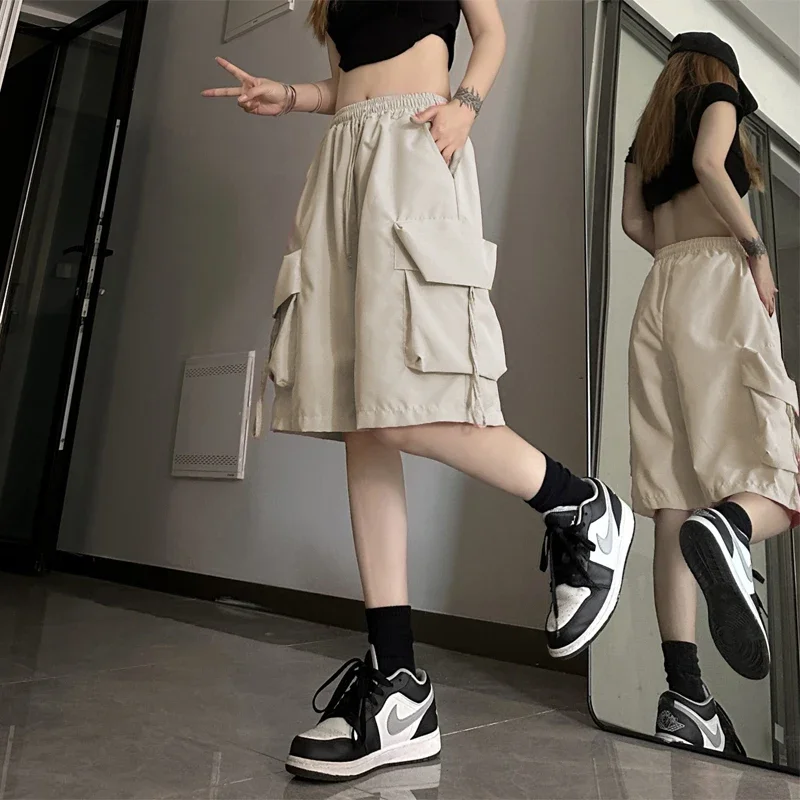 S-3Xl Y2K Cargo Shorts Women Harajuku Black Oversized Wide Leg Shorts Summer Streetwear Fashion High Waist Baggy Short Pants New — zdjęcie 2