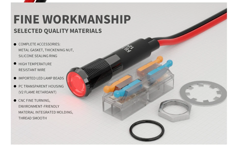 3 Stück 8mm Metall-LED-Anzeigeleuchte 12V 24V 110V 220V IP67 Wasserdichte Signallampe Flachkopf-Säulenwarnleuchte für Auto und Zuhause – Detail 4