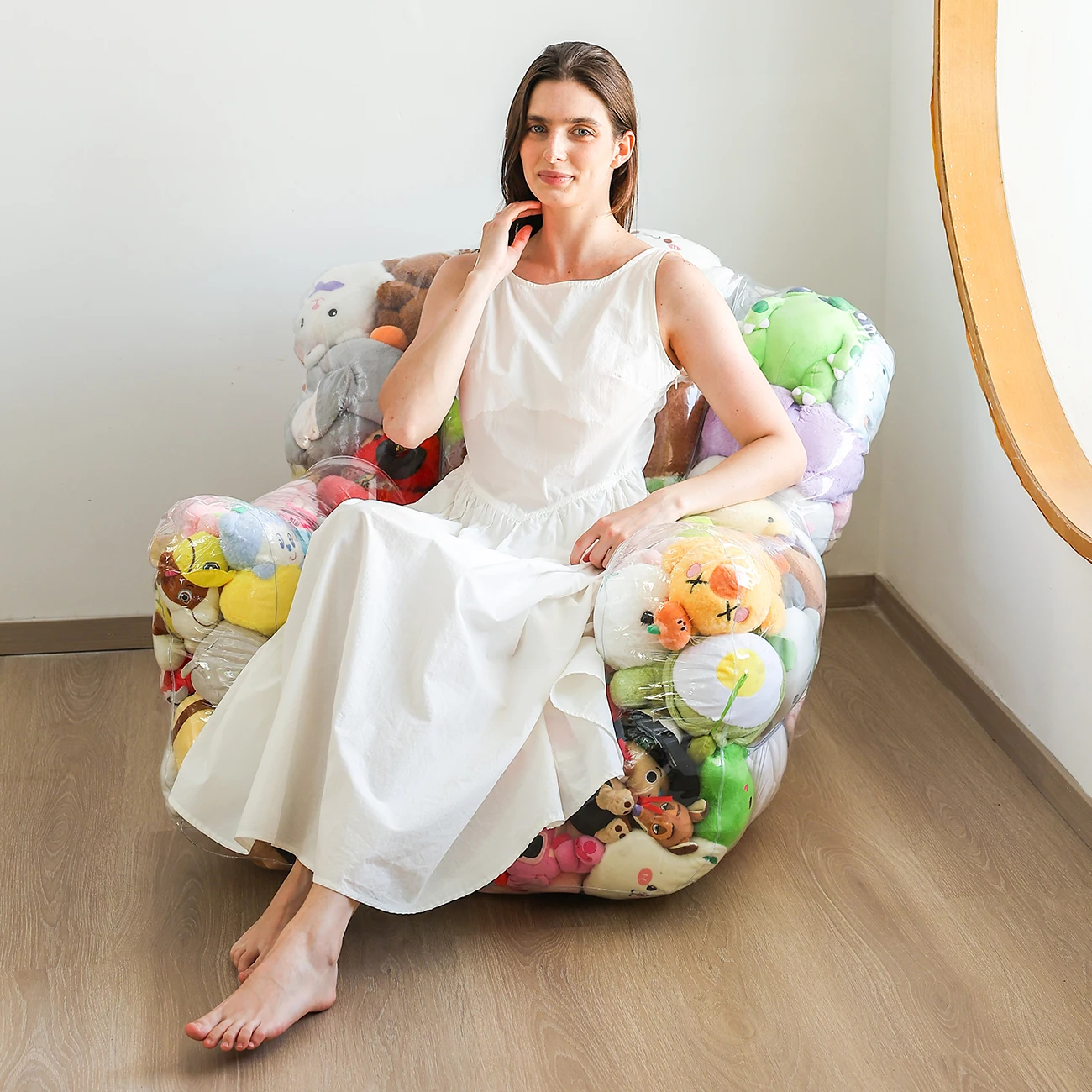 1PC Clear Stuffed Animal Storage Bean Bag Chair Cover  Waterproof Easy-Clean Toy , Playroom (Cover Only, No Filler)