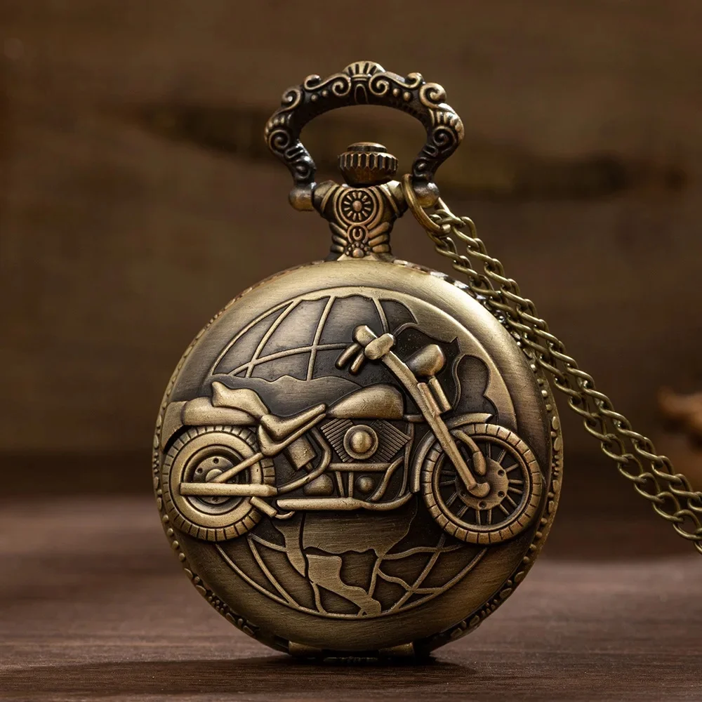 Retro motocykl samochód wzór kwarcowy zegarek kieszonkowy motocykl MOTO Design wisiorek Fob łańcuszek do zegarka prezenty dla mężczyzn — zdjęcie 2