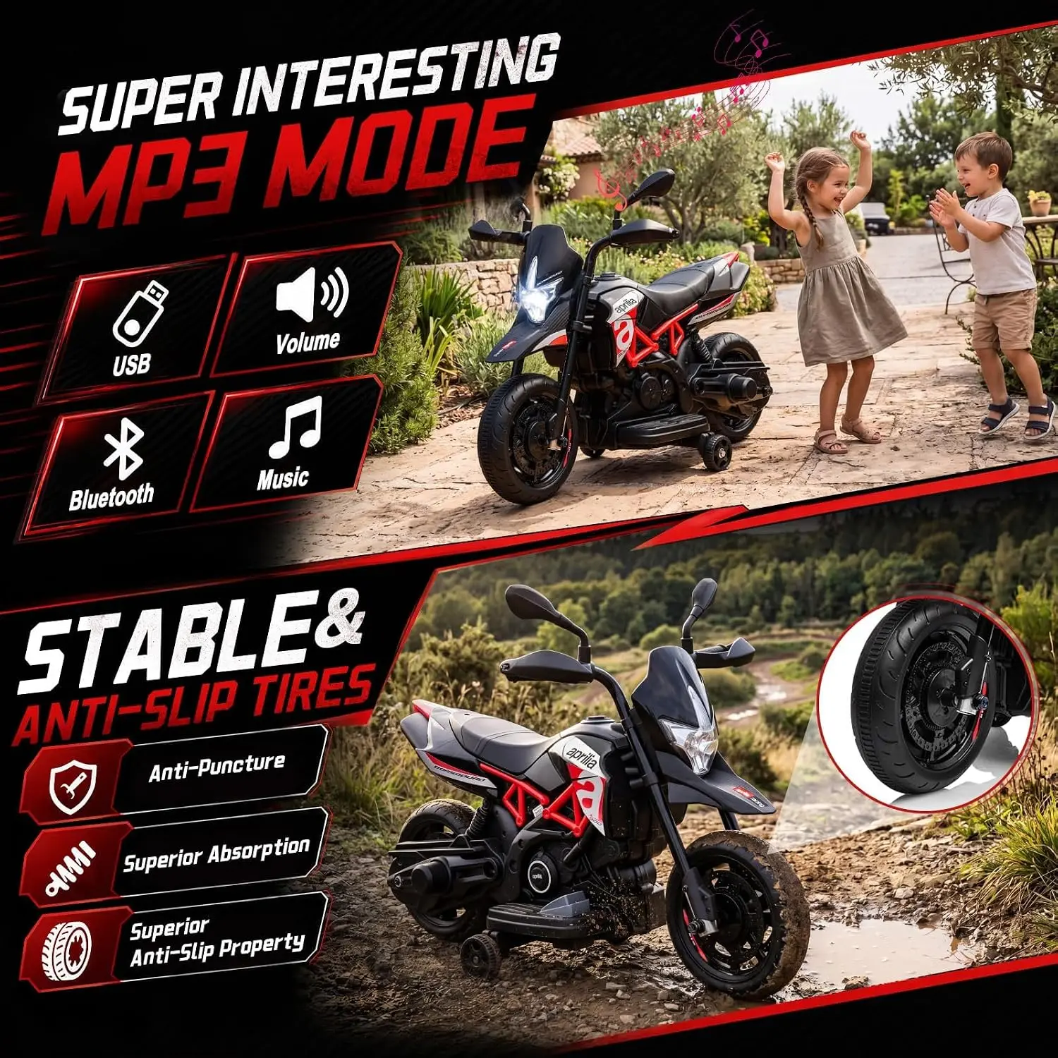 6V Kids Licensed Aprilia Ride‑On Motorcycle, 25W Single Motor Electric Toy, 4.5AH Battery & Charger, No Remote, US Full‑Environment‑Friendly Standard, Multi‑Color Optional Children Outdoor Gift