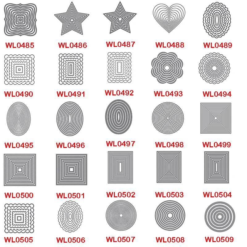 Nowe metalowe wykrojniki do scrapbookingu na rok 2025, prostokątne, kwadratowe, okrągłe, owalne, w kształcie serca i gwiazdy, szablony tła do tworzenia kartek.