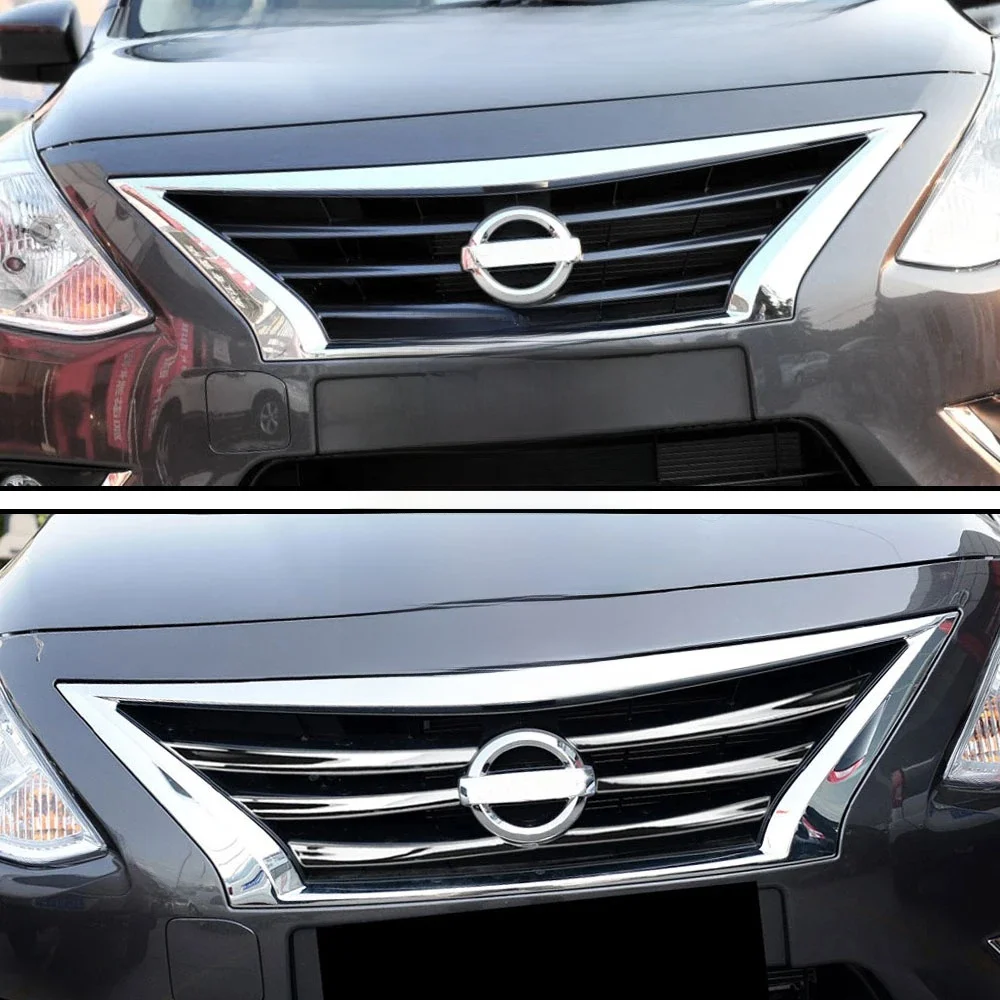 Dla Nissan Sunny N17 Versa 2014-2017 Samochodowa przednia siatka Kratka zderzaka Pokrywa Wykończenie Naklejka na kratkę 6szt/zestaw ABS Chrome Akcesoria — zdjęcie 2