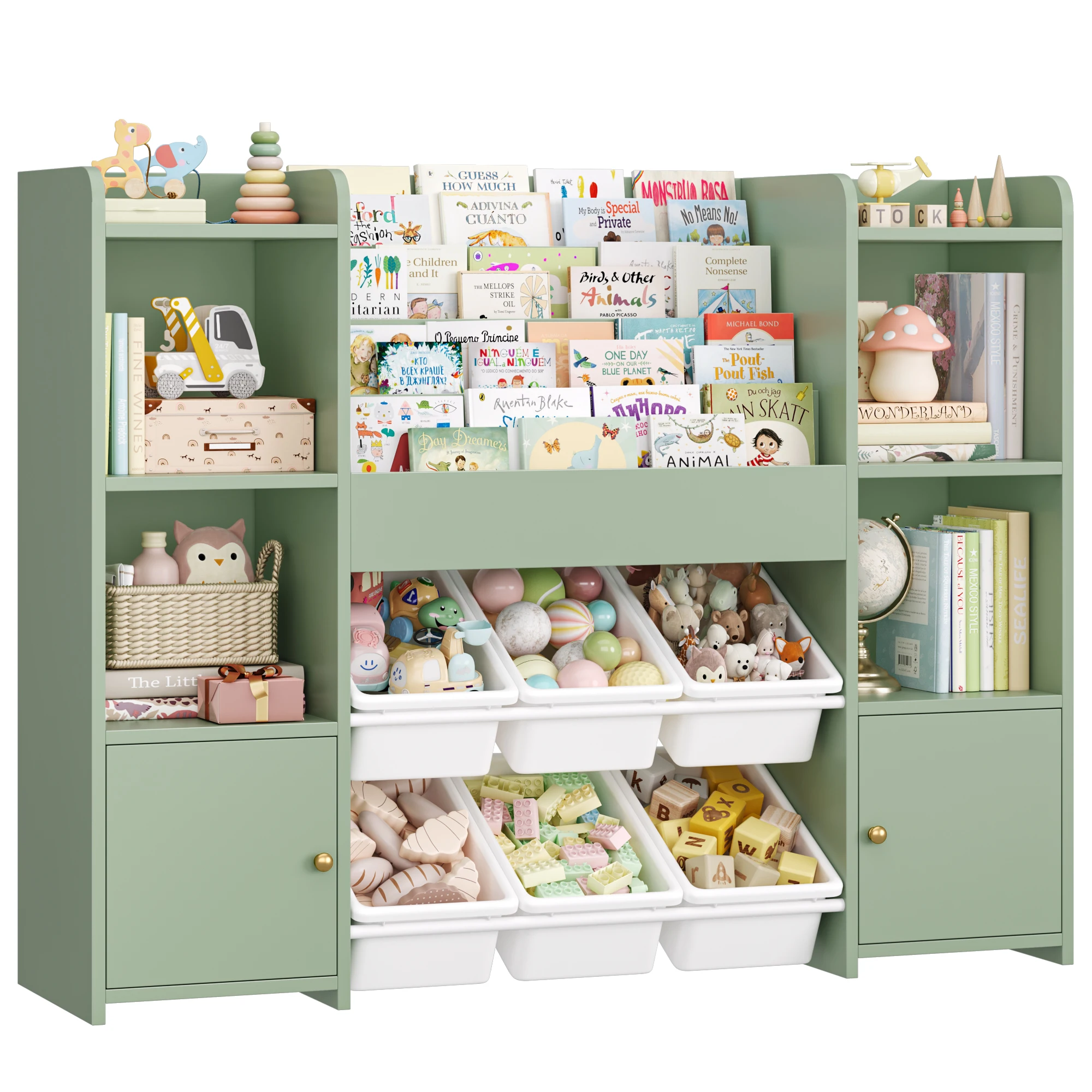 Getone Speelgoedopbergmeubel Kinderopbergmeubel Speelgoedopbergkast met 6 uitneembare dozen, 4-laags boekenplank Kinderboekenkast Speelgoedorganizer voor kinderkamer, kinderkamer speelkamer