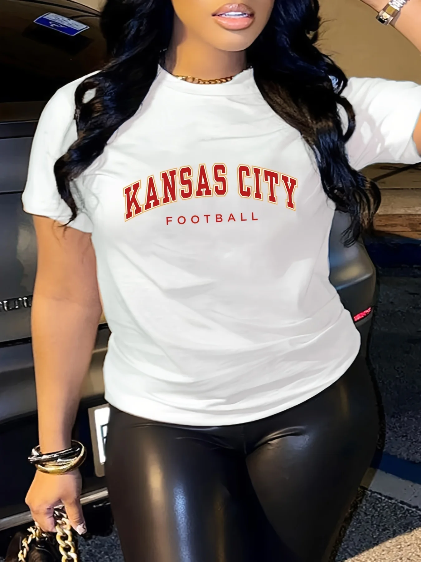 American Kansas City Letter Print Cotton T-shirt Casual Short Sleeve Crew Neck Top For Summer Women's Clothing Rugby Clothes