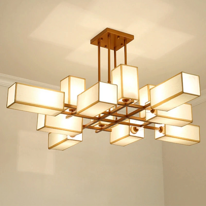 New Chinese Golden Hardware Living Room LED Chandelier Simple Fabric Bedroom Dining Room Livingroom E27 Ceiling Lighting Fixture