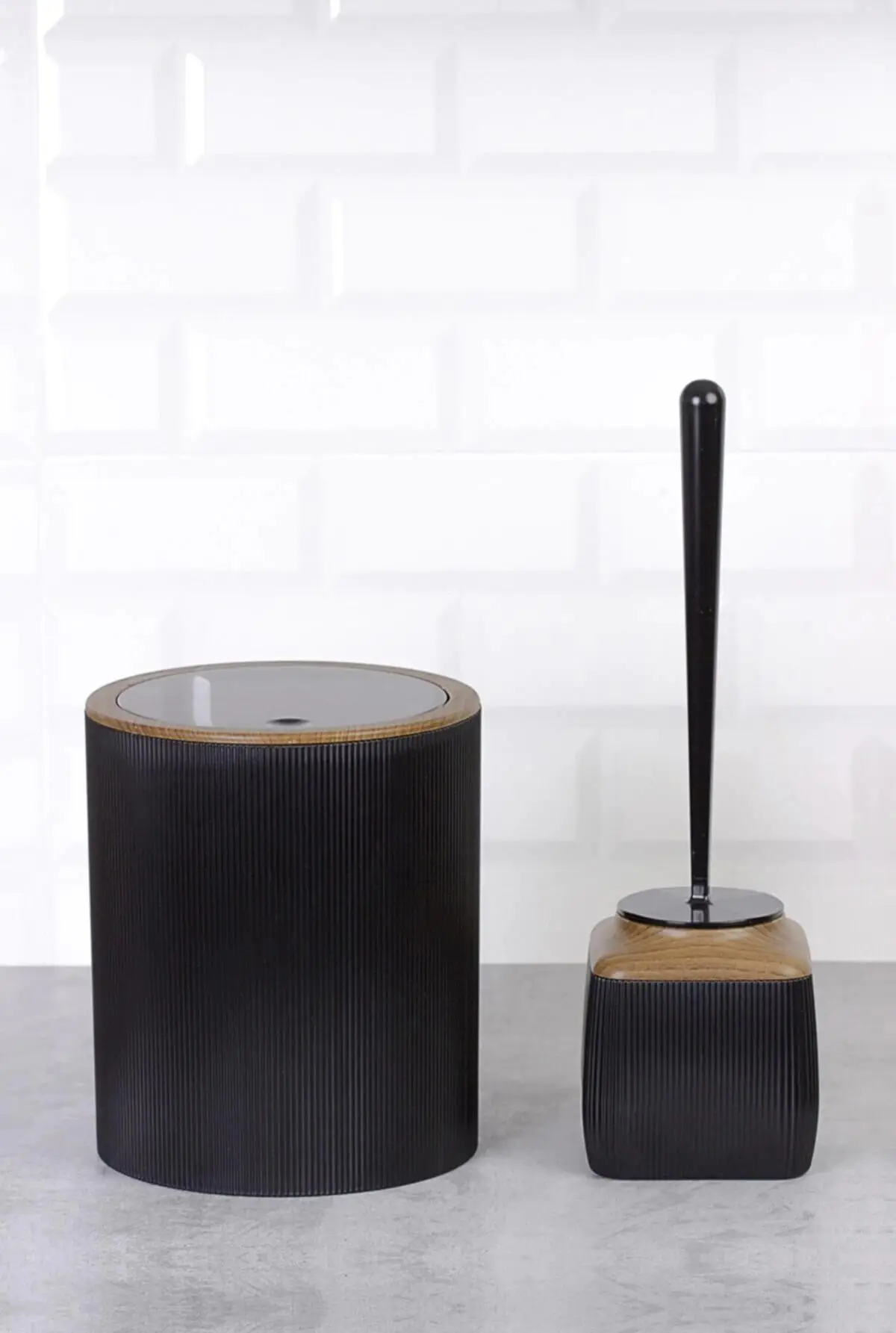 

Bathroom Accessory Set 2 Pcs Black Wood Plastic Durable Luxury Quality Trash Can Toilet Brush For Home Fast Shipping From turkey