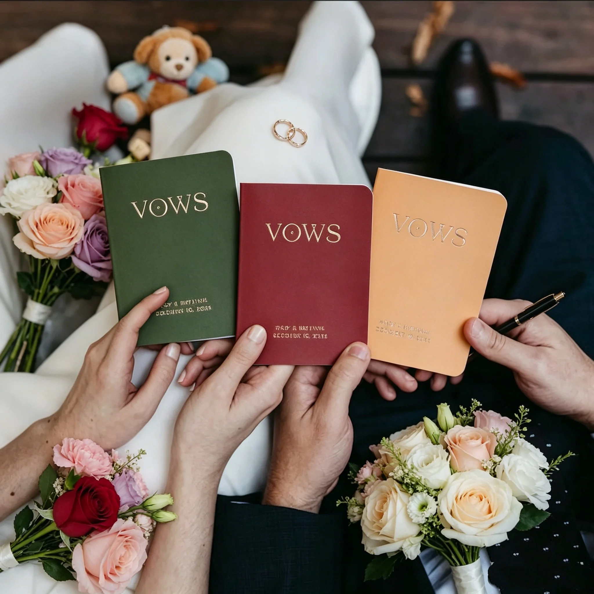 結婚誓約書、カスタム結婚誓約書、新郎新婦へのパーソナライズギフト、結婚誓約再確認ブック、金箔