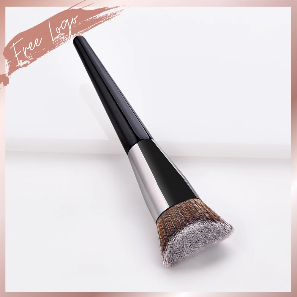 

Single Fluid Arc Brush Private Label Custom Logo Make up Tool Curved Contour Arched Classic Silver Ferrule with Black Wood Hand