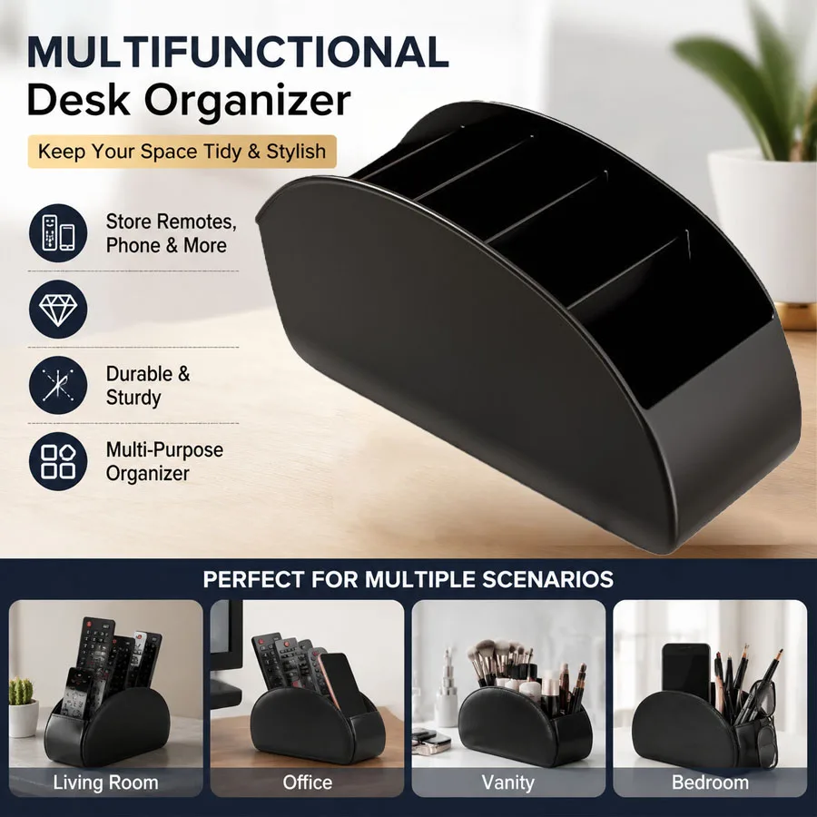 All-in-One TV Remote Control Holder Nightstand Desktop Player Remote Caddy Storage Box Organizer For Makeup Brush Pen Table