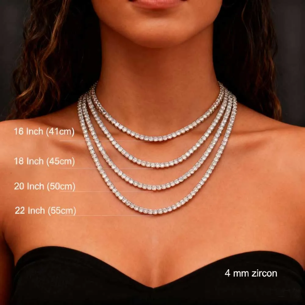 YLMyself Zircon Necklace 925 Sterling Silver Tennis Chain 2mm 3mm 4mm 16-24 Inch Luxury Shiny Jewelry For Women Men