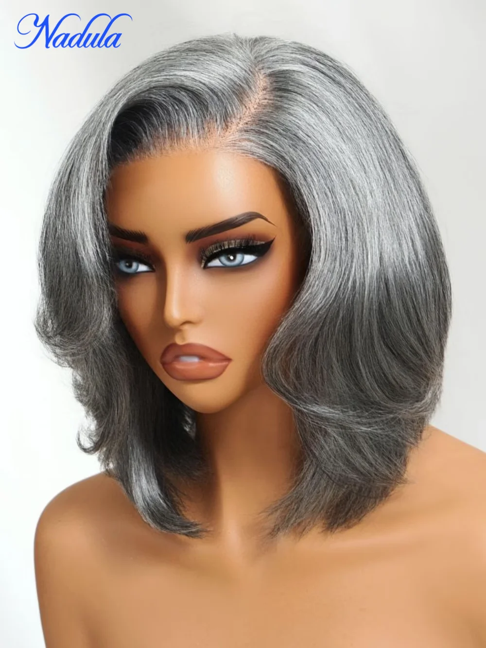 Nadula 6.5*1.5 الجانب جزء الملح والفلفل الرمادي الطبقات بوب قبل قطع الحد الأدنى الدانتيل غلويليس باروكة من شعر طبيعي قصير بوب خصلات الشعر المستعار الإنسان #4
