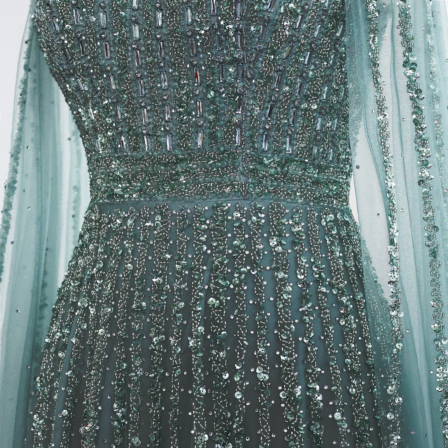 Sharon Said Arabisches Türkisfarbenes Luxus-Abendkleid aus Dubai mit Cape-Ärmeln 2026 Karamell für Damen Hochzeitsfeier SS085 Maßanfertigung – Detail 6