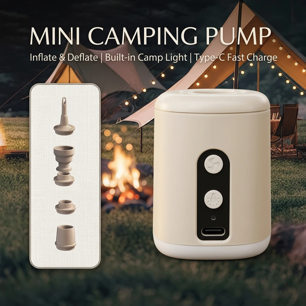 Portable Mini Electric Air Pump Camping Inflator Deflator USB LED Light Magnetic Vacuum for Mattress Sleeping Pad Tent Floats