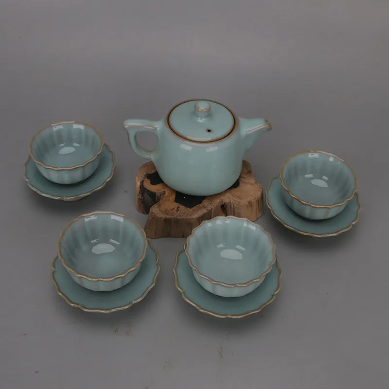 Tea Set Handmade Song Dynasty Style Ru Ware Celadon Glaze with Teapot and Cups Vintage Home Decor Collection