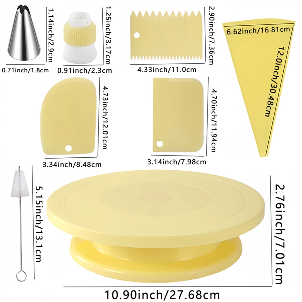 21PCS Cake Turntable with 2 EVA piping bag 3 Icing Smoother Scraper 12 Piping Nozzle Cake Decorating Kit Baking Accessories Tool