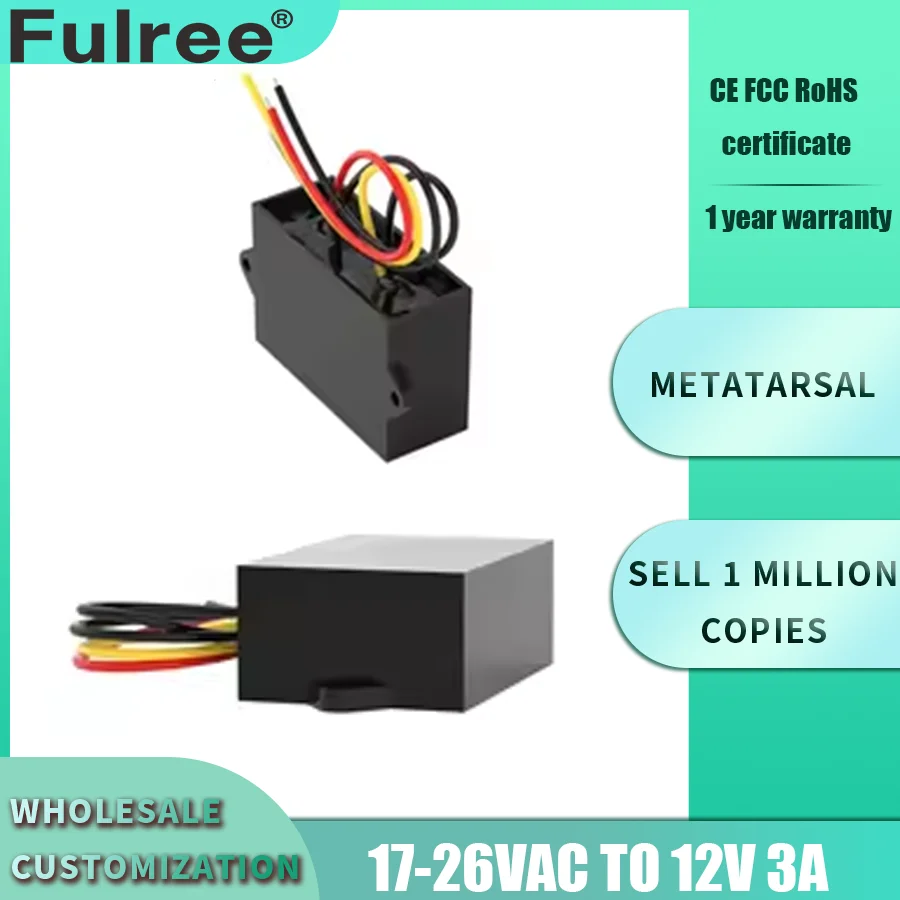 

Fulree with CE RoHS FCC AC24V to DC12V 1A 2A 3A AC to DC power module AC24V to 12V transformer waterproof converter