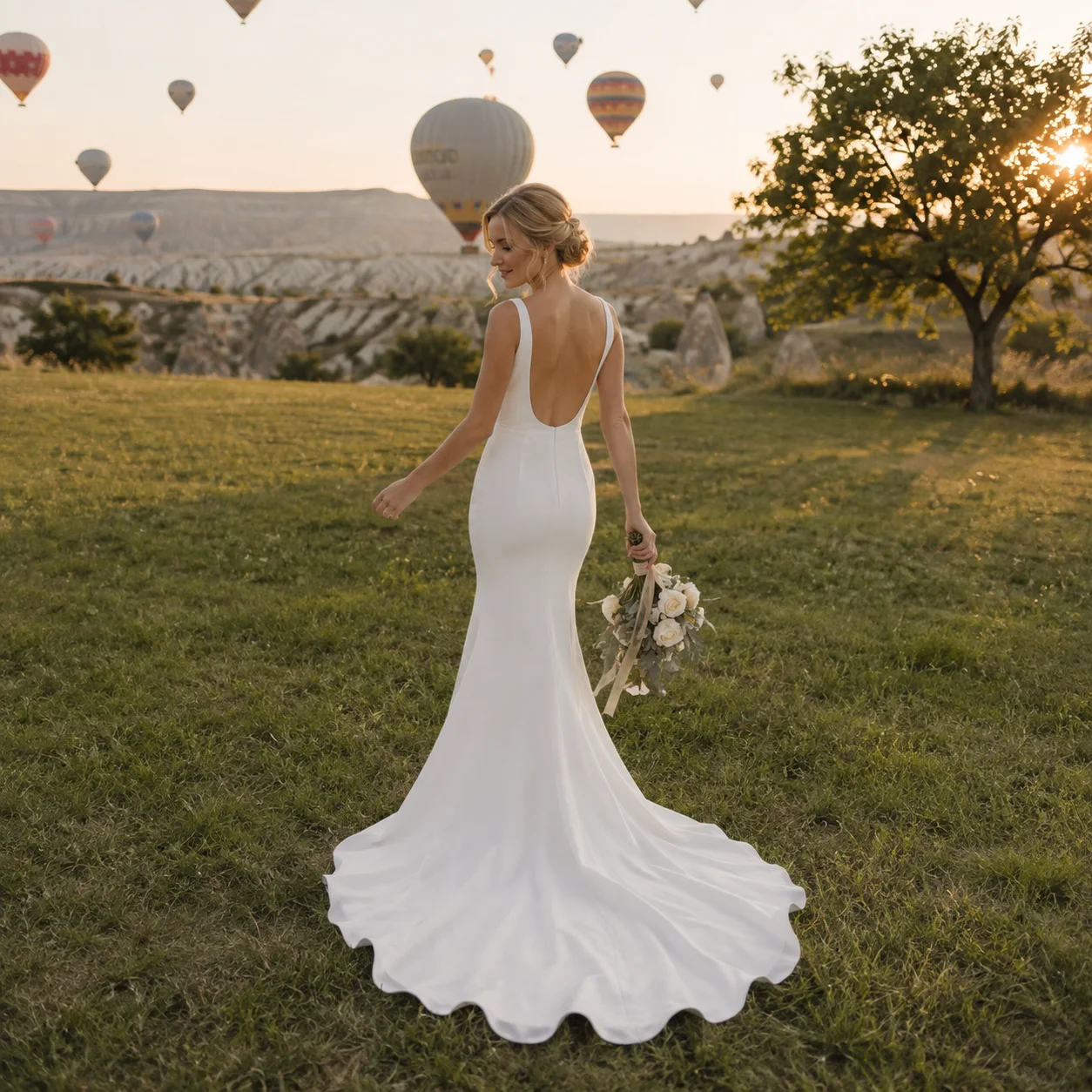 Customized Modern Mermaid Wedding Dress Open Back Simple Women Bridal Dress Sweep Train Brides Wedding Gown