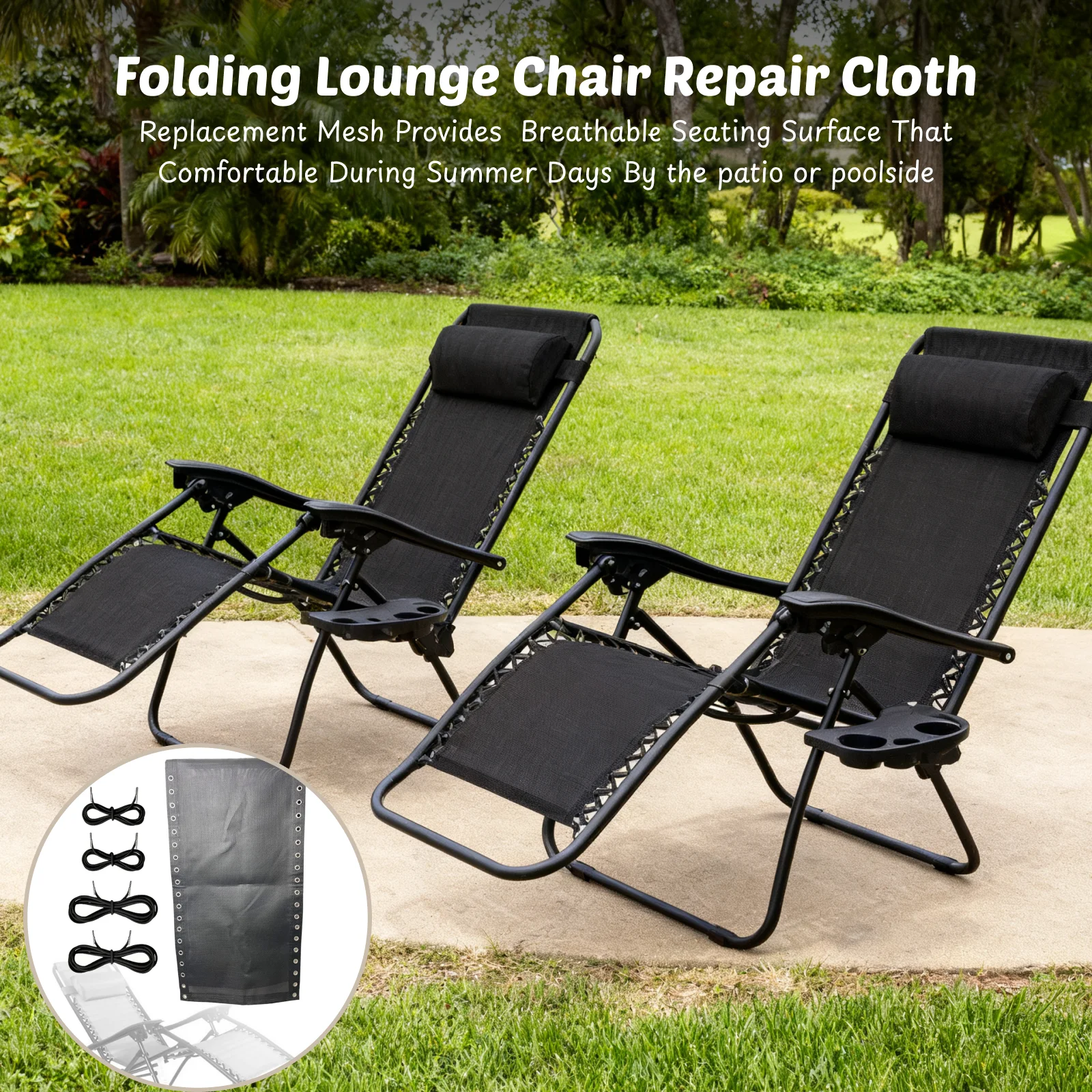 

1 Set Recliner Chair Cloth Replacement Fabric with Rope Chair Repair Cloth 160x43cm for Outdoor Pool Sling Chair Lounge Chair