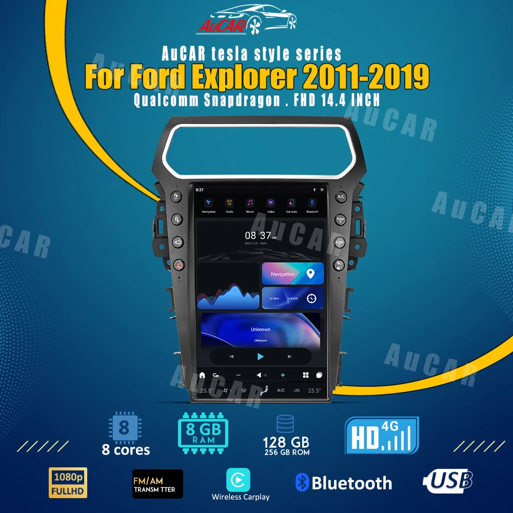 

AuCar 14.4" Tesla Style Android 11.0 Car Radio GPS Navigation Stereo Head Unit For Ford Explorer 2011-2019 Multimedia DVD Player