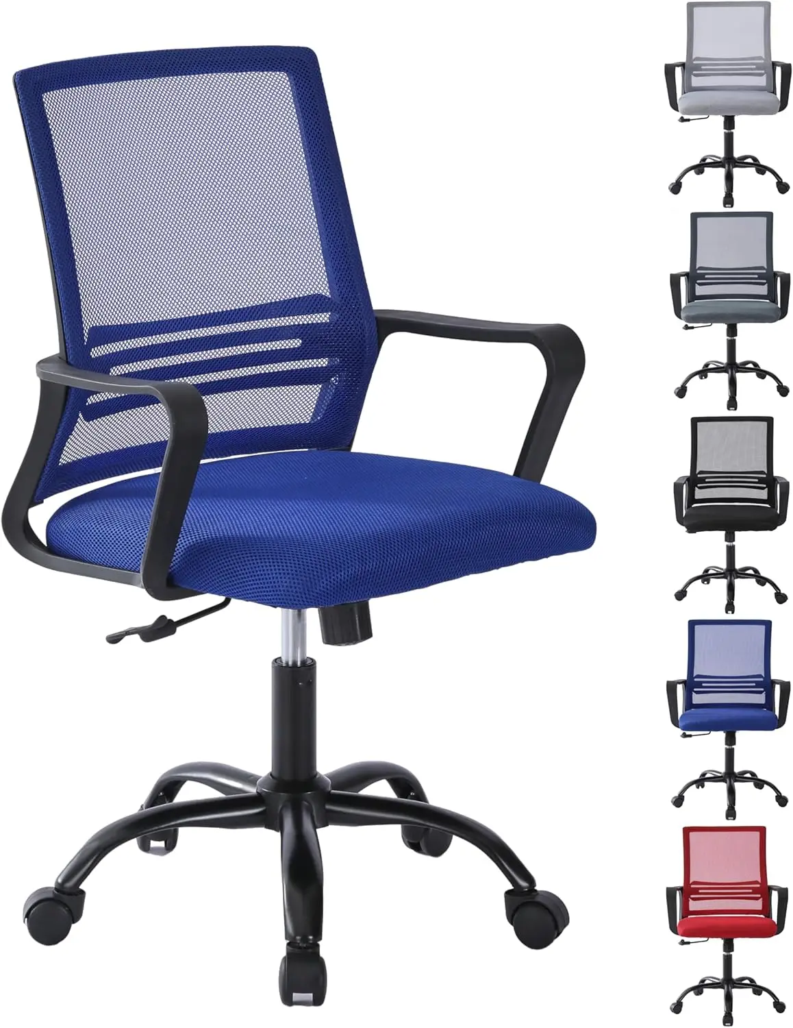 Chaise pivotante ergonomique réglable en tissu maillé avec coussin d'assise rembourré, chaise d'ordinateur réglable en hauteur avec support lombaire et articulation pivotante, pour la maison, le bureau, en tissu maillé