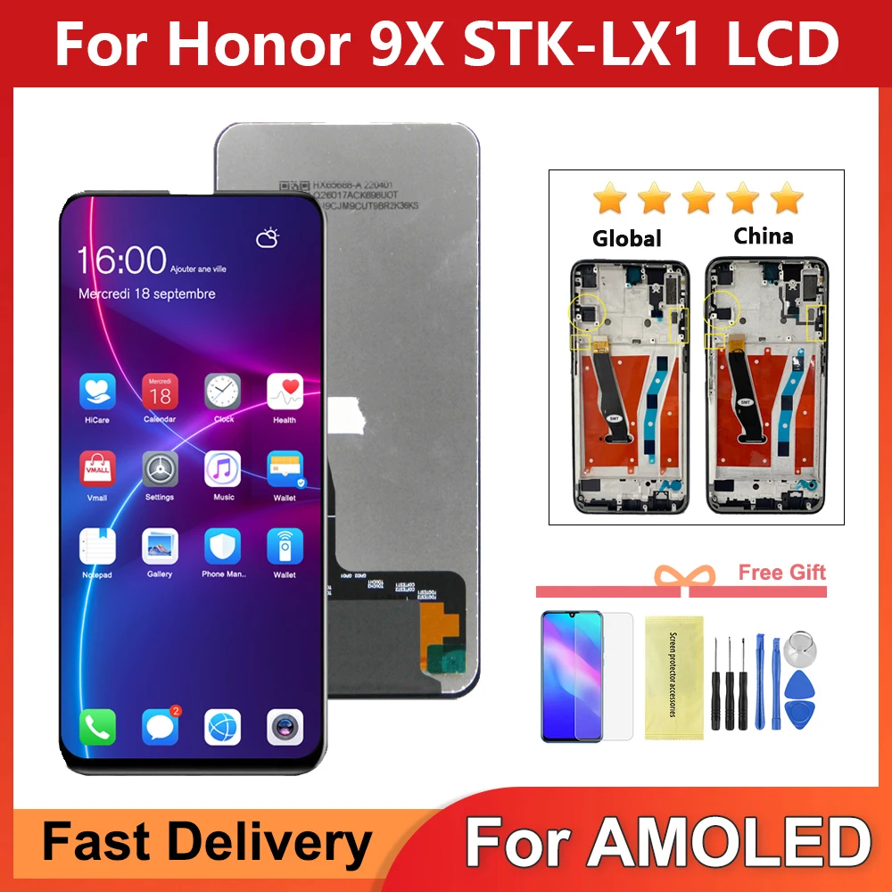 6.59'' For Honor 9X 9 X premium global edition STK-LX1 STK-L22 LCD Display Touch Screen Digitizer Assembly+Frame