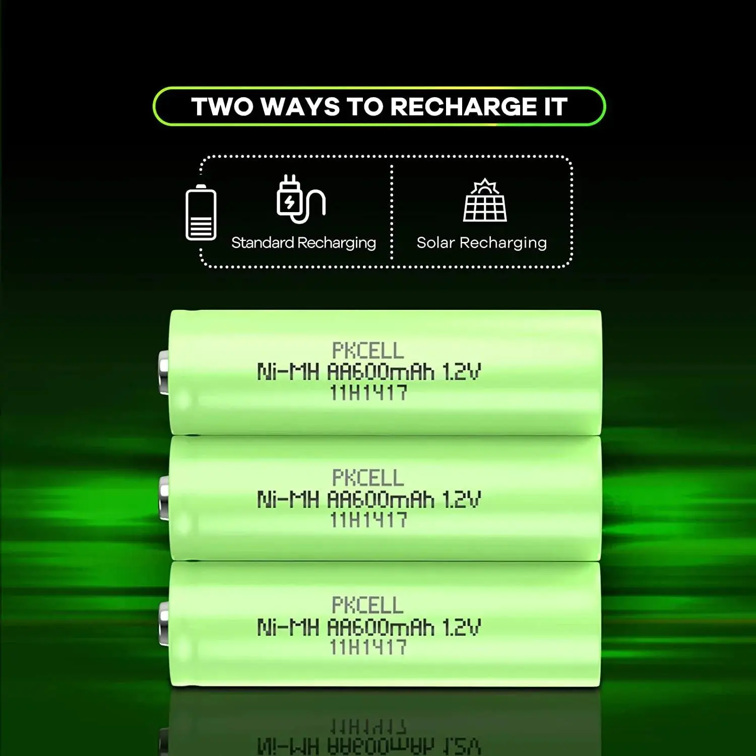 PKCELL 24-Count 1.2v AA Ni-MH Rechargeable Battery Double A 600mAh 1.2V Pre-Charged Ni-MH Batteries for Solar Lights