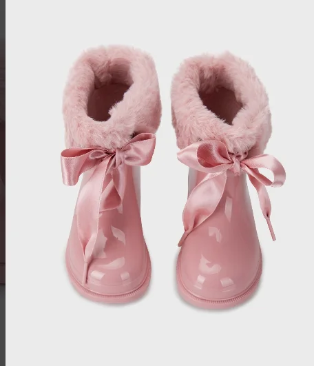 Pink Girl Kids Boots rain boots kids girl cute kids boots waterproof Princess solid cloth hook loop Kids Foot