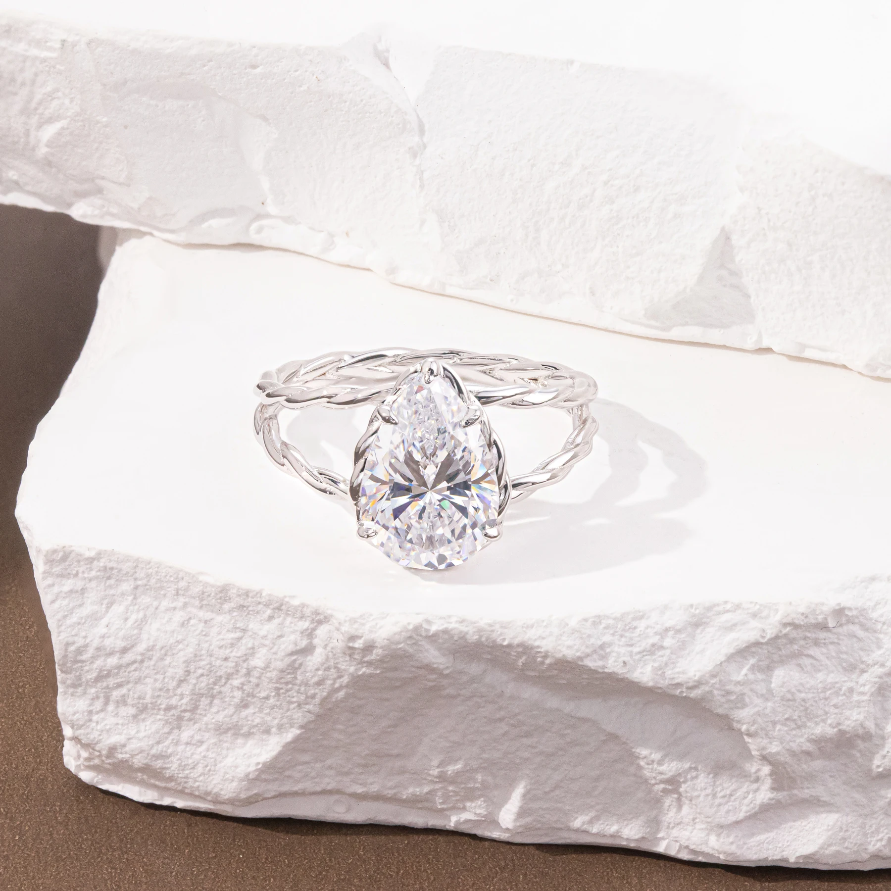 GEM'S BALLET 4CT 8X12mm Pear Shape Moissanite Engagement Ring in 925 Sterling Silver SPLIT SHANK TWISTED SOLITARE RINGS