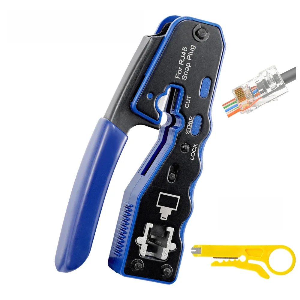 LAN RJ45 narzędzie do zaciskania przelotowe zaciskarka szczypce do zdejmowania izolacji dla Cat6 Cat5 8P8C złącze modułowe Ethernet uniwersalne narzędzie do drutu — zdjęcie 2