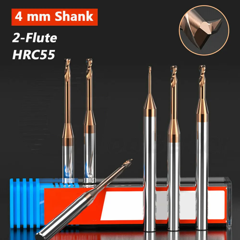 

4mm Shank Ø 0.3-2mm Solid Carbide Micro End Mill Deep Slot Drill 2 Flute Long Neck Router Bit TiSiN Coated Milling Cutter HRC55