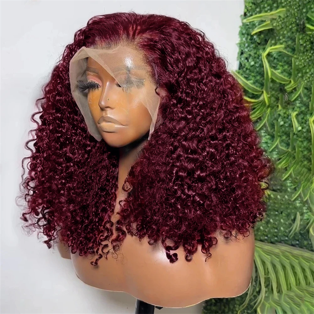 99J Red Deep Water Wave Bob Burgundy Lace Front Wigs Bob 100% Human Hair 13x4 Lace Frontal Wig Short Bob Remy Kinky Curly Wigs