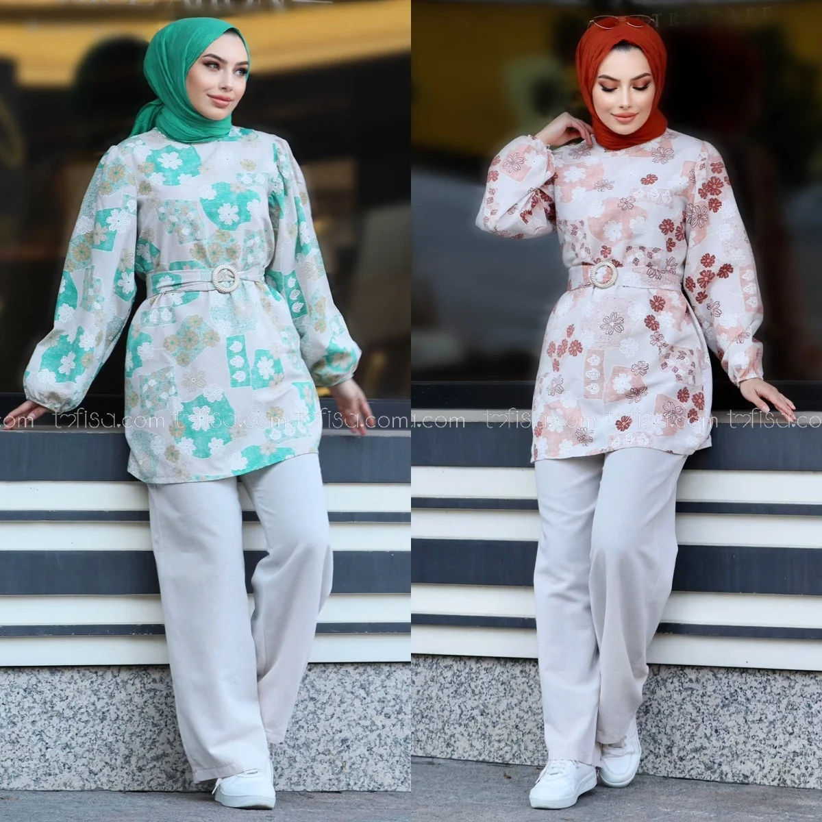 2 Pieces Turkish Muslim Long Women Dress Abaya Turkey Sets Fashion Hijab Islamic Tunic Pants Dubai jilbab 10550 Tofisa