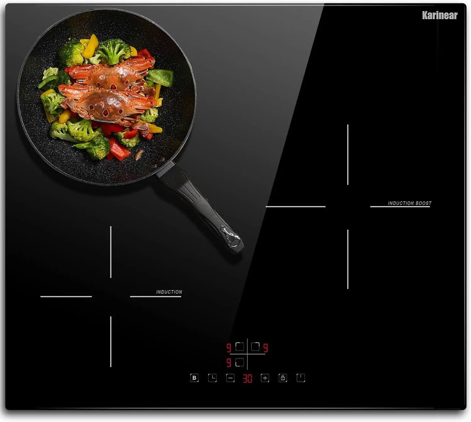 Karinear Induction Hob 3-Burner, 60cm Built in Induction Hob, Electric Hob with Touch Control, Timer, Safety Lock, 5200Watts, wi