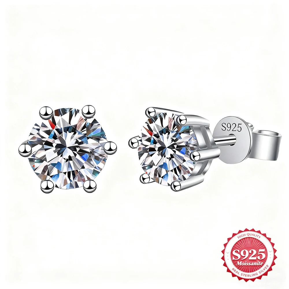 

Six Prong D VVS Moissanite Stud Earrings S925 Silver Classic Simple Jewelry For Women Men Daily jewelry Gifts For Anniversaries